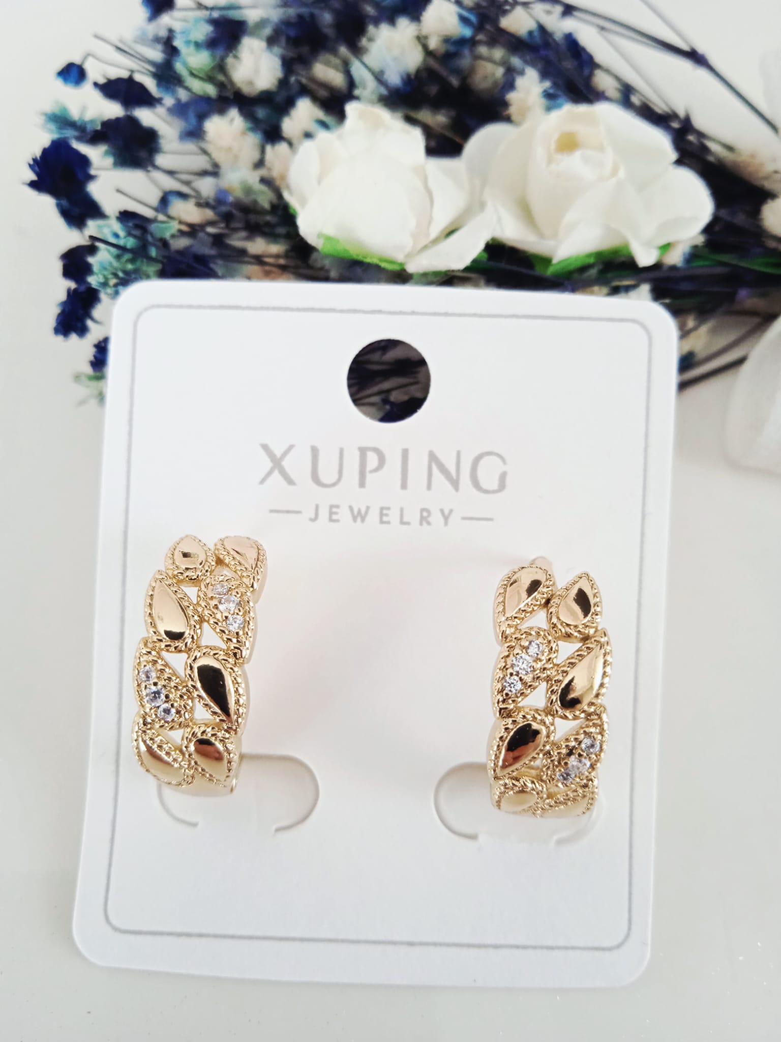 XUPING Küpe - Damla ve Zirkon Taş Detaylı Yaprak Desenli